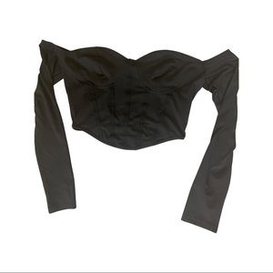 Corset style off the shoulder long sleeve top